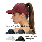 Retro Washed Backless Baseball Cap for Women, Outdoor Sports Ponytails,Stylish Cap