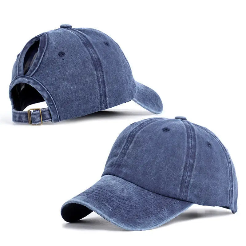 Retro Washed Backless Baseball Cap for Women, Outdoor Sports Ponytails,Stylish Cap