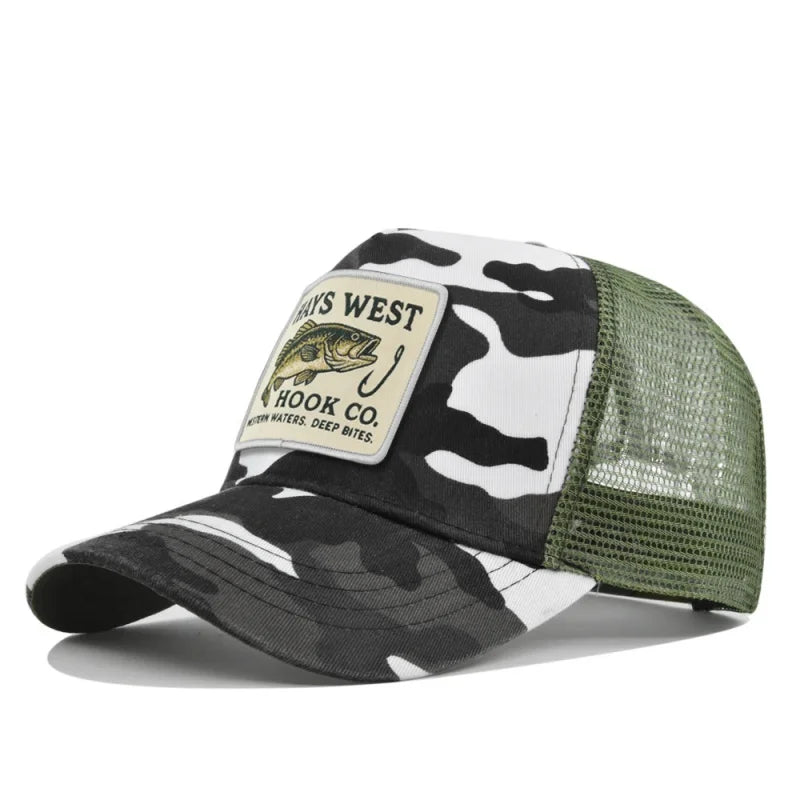 Man hat High Quality Fishing Cartoon Snapback Baseball Cap Hip Hop Dad Mesh Hat Trucker Hat Outdoor Sports Cycling Travel SunHat