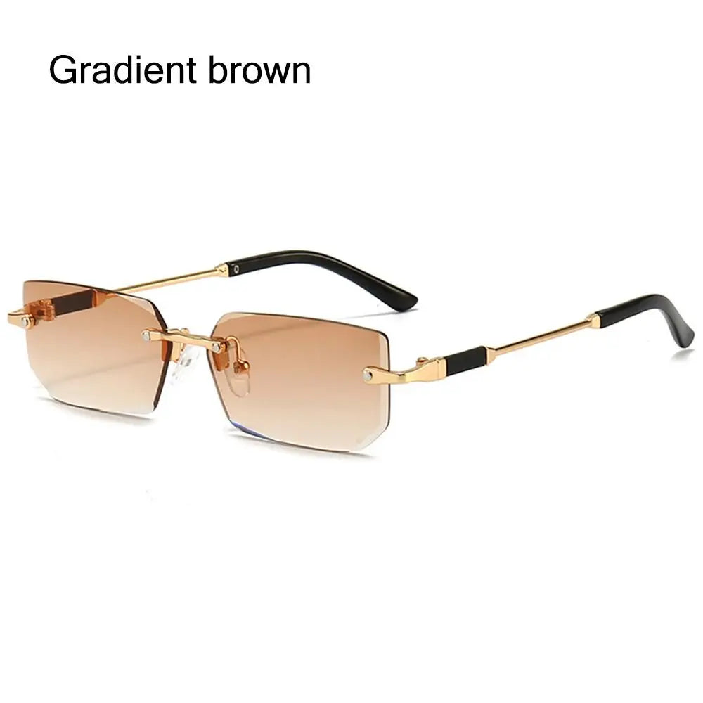 Retro Rimless for Women Men Trendy Frameless Rectangle Sun Glasses