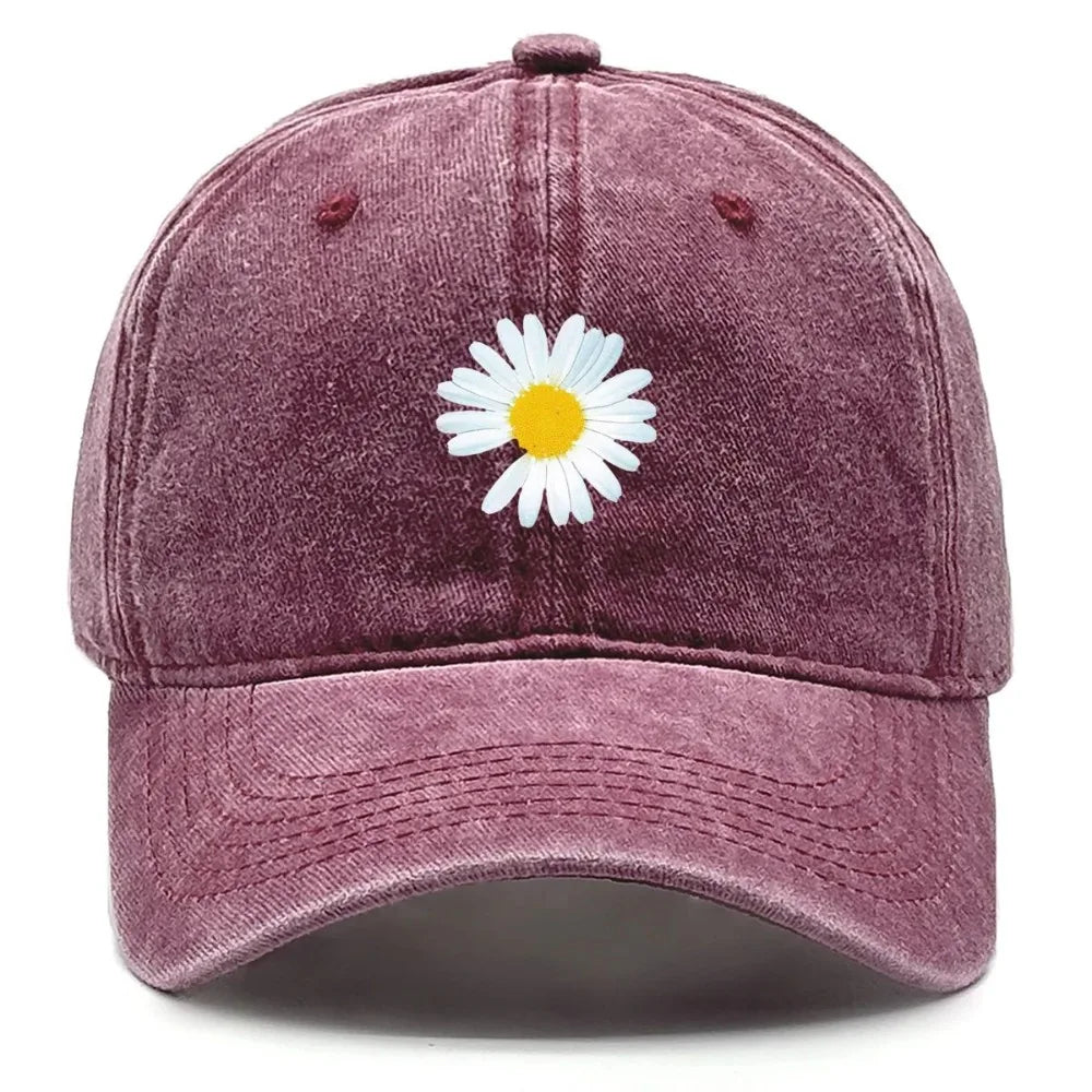 New Daisy Print Baseball Cap Adjustable Mesh Hat Retro Cotton Snapback