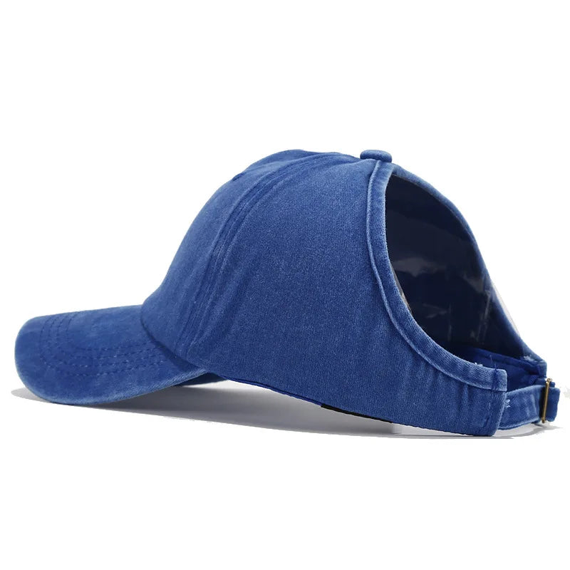 Retro Washed Backless Baseball Cap for Women, Outdoor Sports Ponytails,Stylish Cap