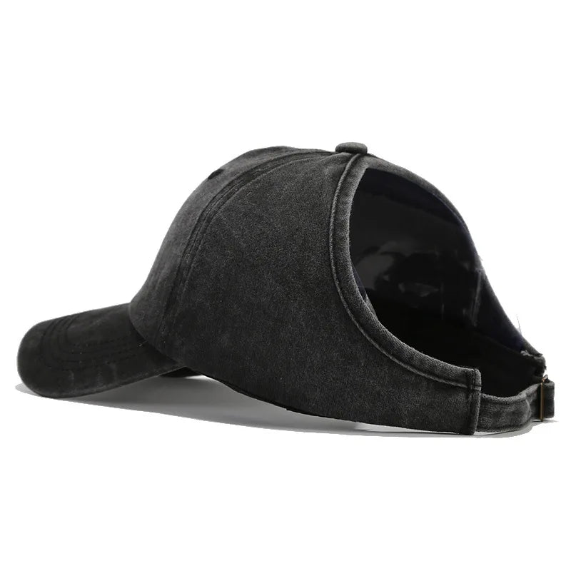 Retro Washed Backless Baseball Cap for Women, Outdoor Sports Ponytails,Stylish Cap