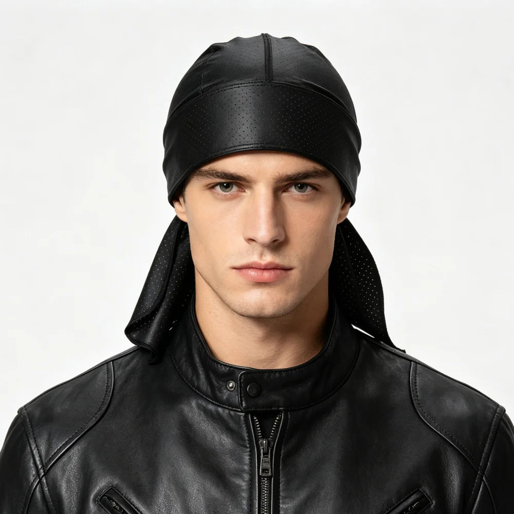 Men's Breathable Perforated Durag Headwrap, Quick Dry Pirate Bandana Hat, Lightweight Motorcycle Biker Head Scarf, Elastic Skull
