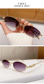 Luxury Brand Metal Letters Sunglasses For Women Men Trendy Unisex Small Polygon UV400 Sun Glasses Elegant Outdoor Driving Selfie