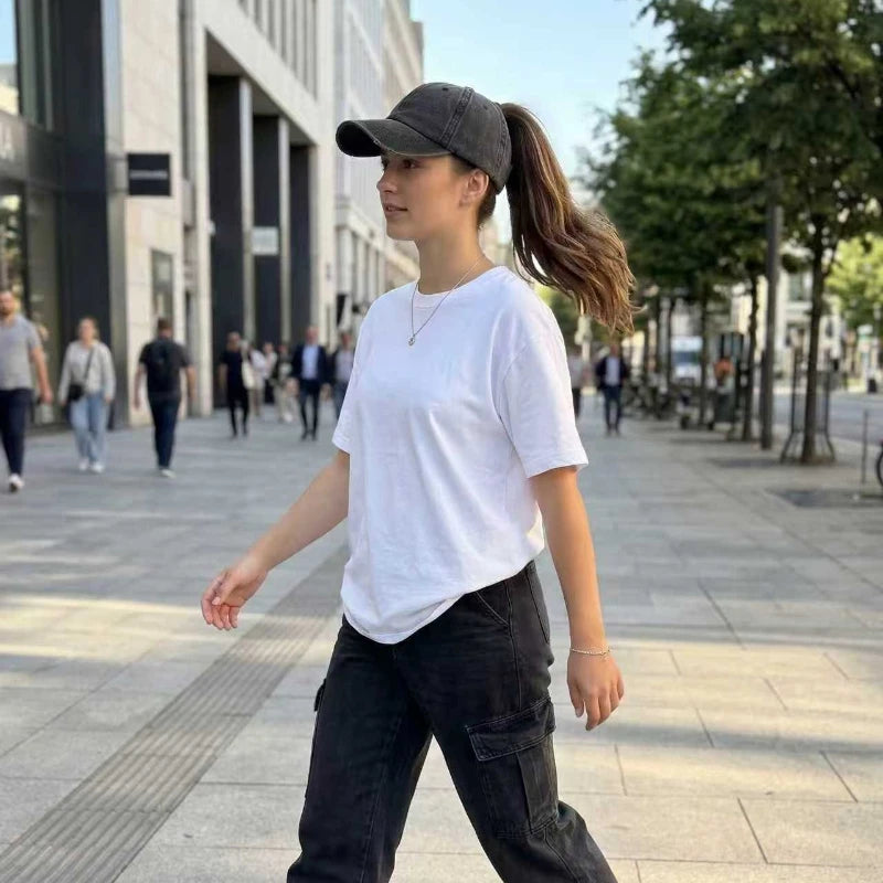 Retro Washed Backless Baseball Cap for Women, Outdoor Sports Ponytails,Stylish Cap