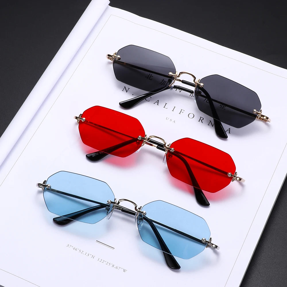 Luxury Rimless Square Sunglasses Man Brand Designer Frameless Gradient Sun Glasses Woman Fashion Vintage Metal Oculos De Sol