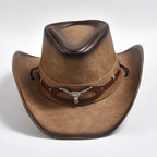 New 100% Leather Western Cowboy Hat Men Wide Brim Gentleman Church Cap