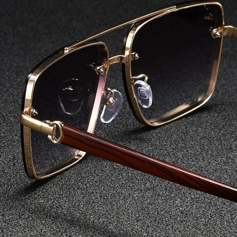 Luxury Square Sunglasses Men New Wooden Vintage Designer Fashion Glasses Women Vacation Gradient Eyewear