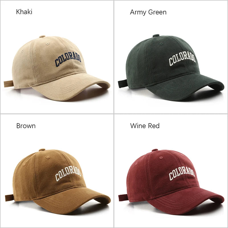 Cotton Baseball Caps for Women and Men Letter “COLORADO” Embroidery Hats