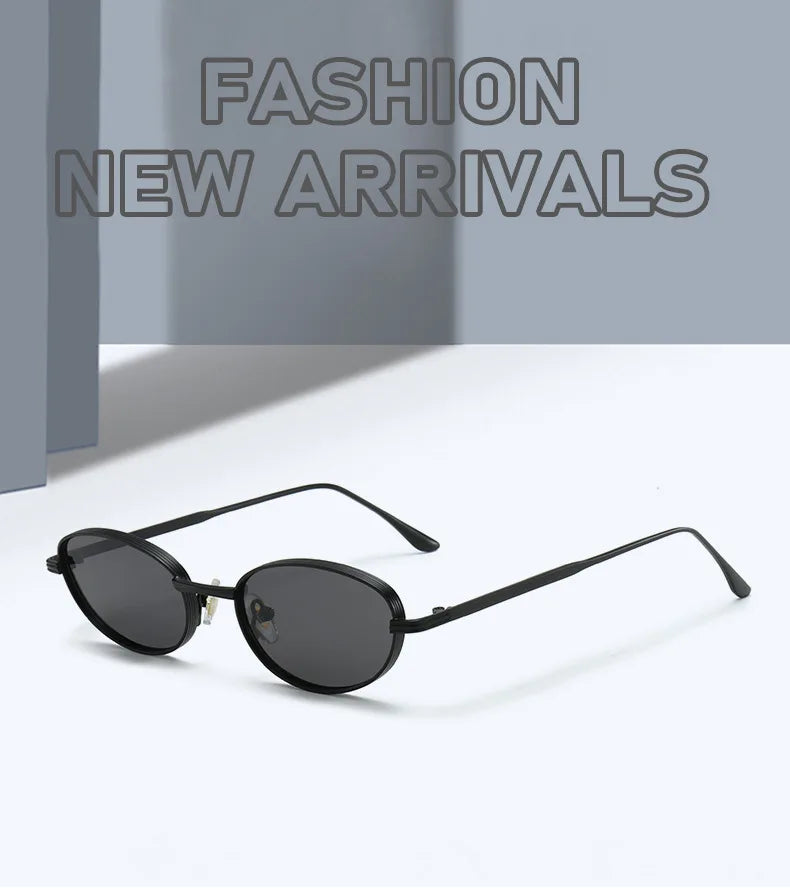 European and American Personalized Small Frame Oval Exquisite Metal Glasses for Men and Women Fashionable Anti-Uv Sunglasses