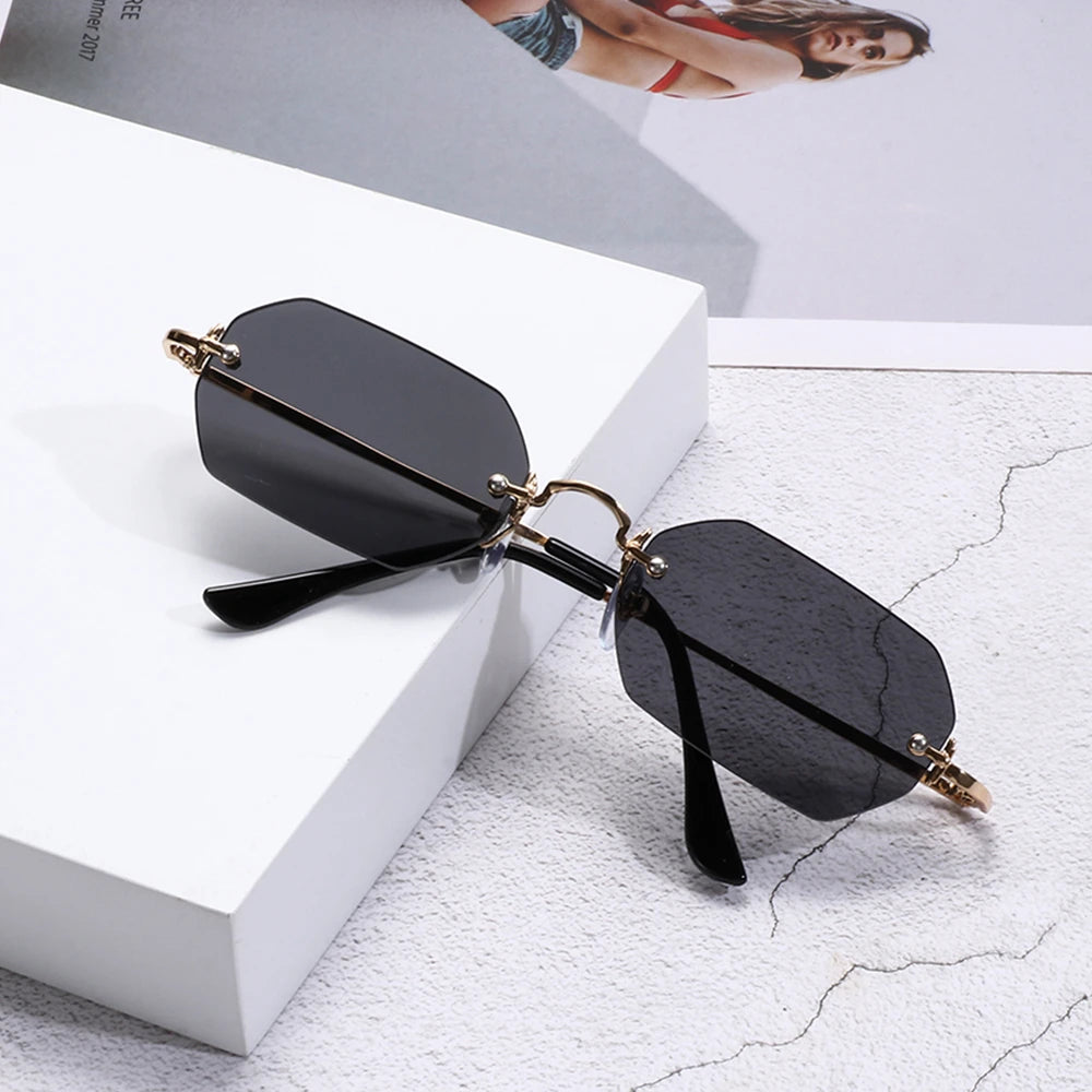 Luxury Rimless Square Sunglasses Man Brand Designer Frameless Gradient Sun Glasses Woman Fashion Vintage Metal Oculos De Sol