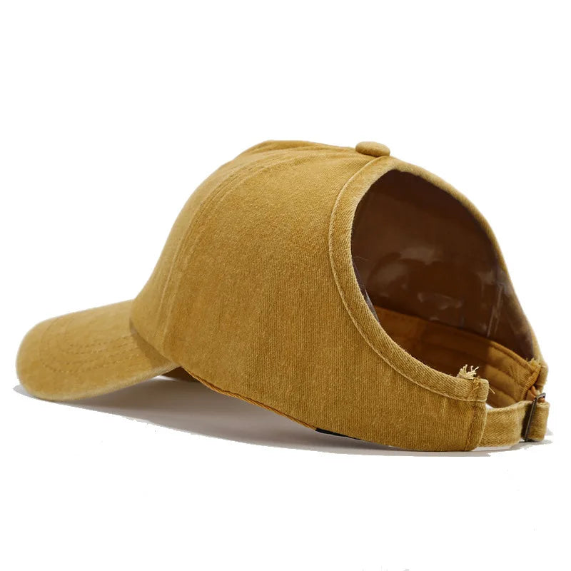 Retro Washed Backless Baseball Cap for Women, Outdoor Sports Ponytails,Stylish Cap