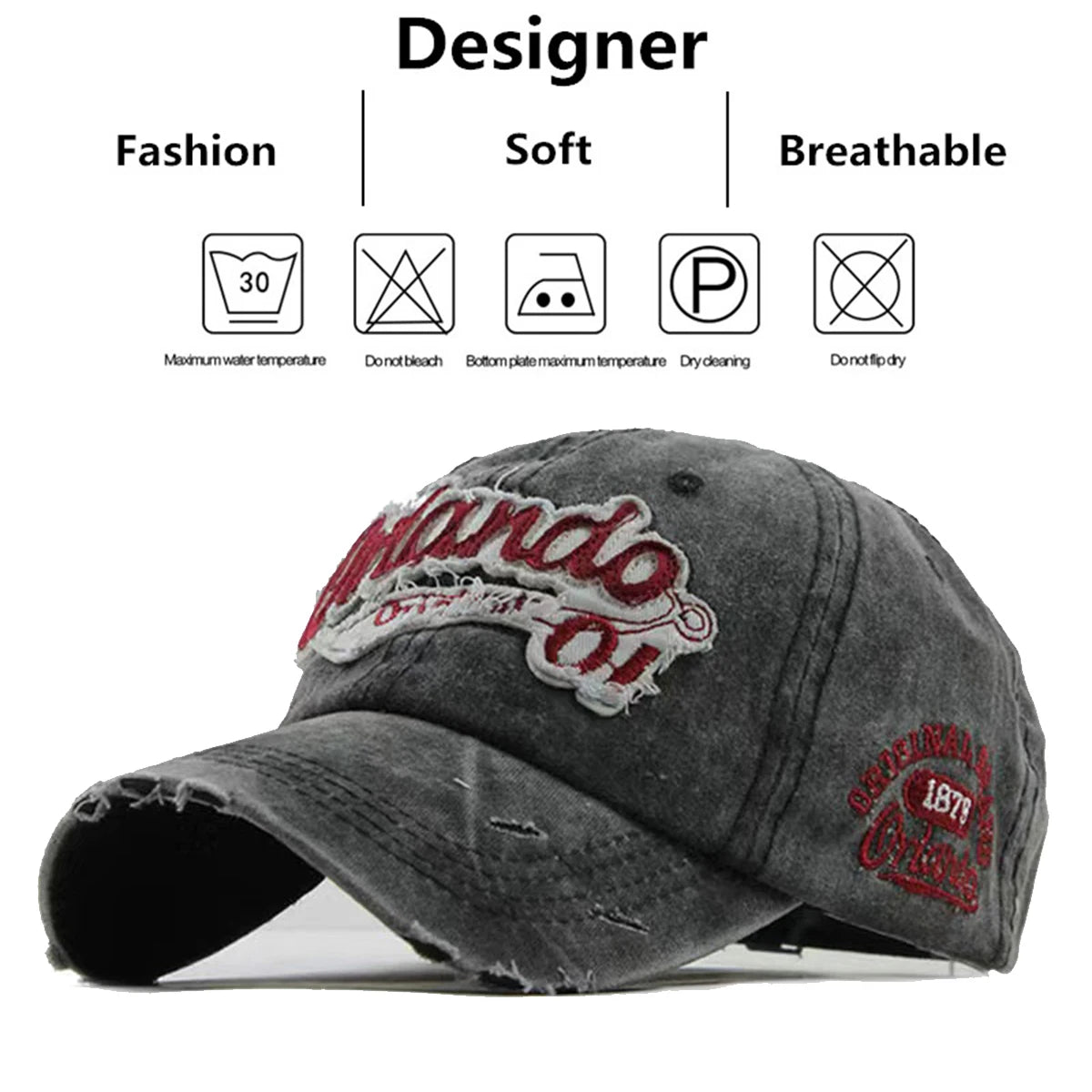 Unisex Orlando 01 Letter Embroidery Wash Baseball  Spring and Autumn Caps for men & women