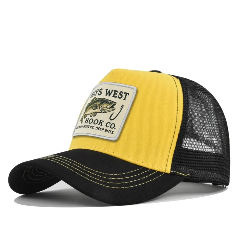 Man hat High Quality Fishing Cartoon Snapback Baseball Cap Hip Hop Dad Mesh Hat Trucker Hat Outdoor Sports Cycling Travel SunHat