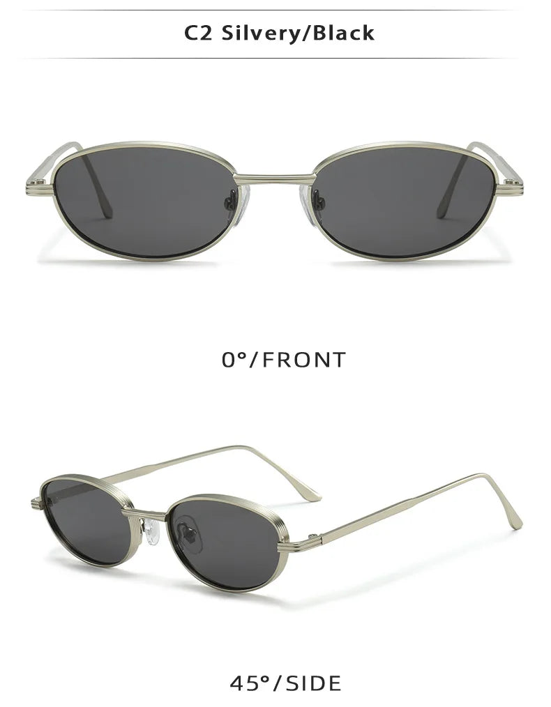European and American Personalized Small Frame Oval Exquisite Metal Glasses for Men and Women Fashionable Anti-Uv Sunglasses