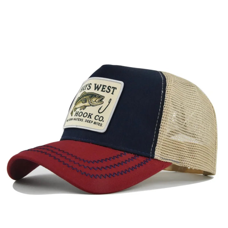Man hat High Quality Fishing Cartoon Snapback Baseball Cap Hip Hop Dad Mesh Hat Trucker Hat Outdoor Sports Cycling Travel SunHat