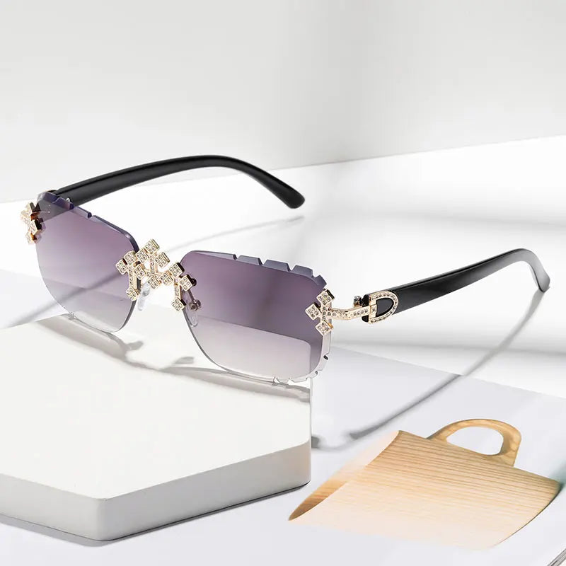 New Frameless Fashion Glasses for Men and Women, High-Definition Lenses with Textured Rhinestone Inlays, Trendy Frame Design, Suitable for Daily Casual Wear, Perfect Gift Choice