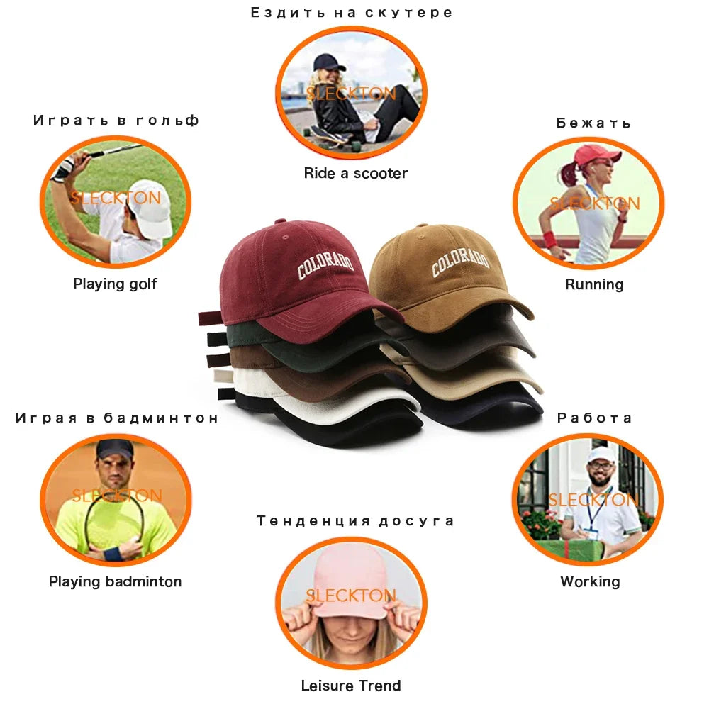 Cotton Baseball Caps for Women and Men Letter “COLORADO” Embroidery Hats