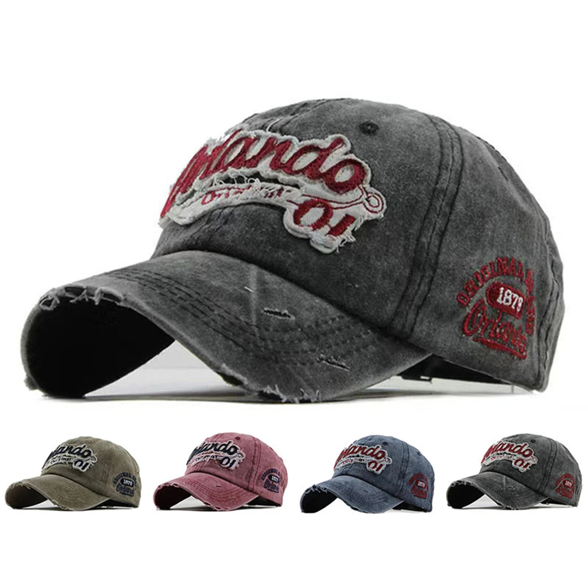 Unisex Orlando 01 Letter Embroidery Wash Baseball  Spring and Autumn Caps for men & women
