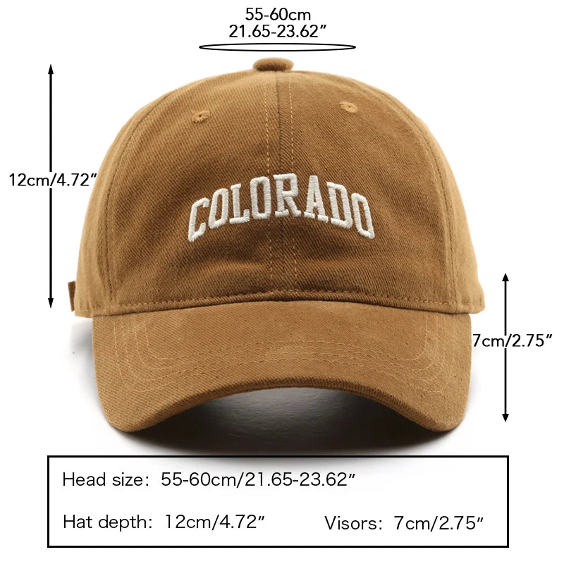 Cotton Baseball Caps for Women and Men Letter “COLORADO” Embroidery Hats