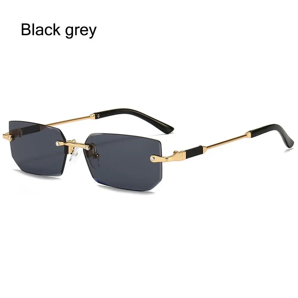 Retro Rimless for Women Men Trendy Frameless Rectangle Sun Glasses