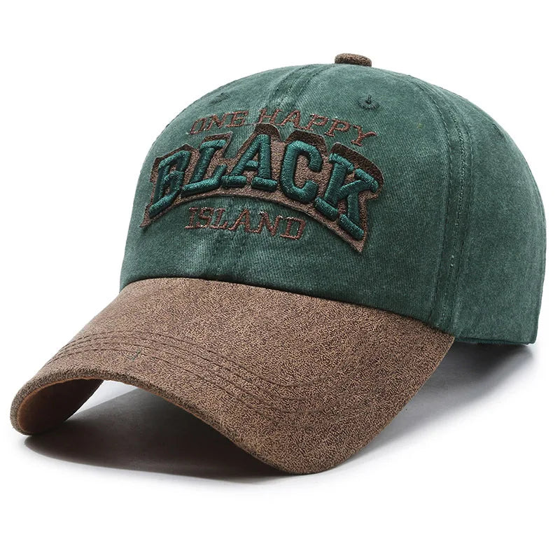FS Vintage Green Brown Letter Baseball Cap For Men Washed Cotton Trucker Hat