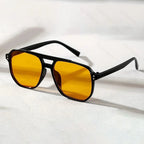Retro Double Bridge Sunglasses with Amber Lenses – Black Frame, UV400 Protection, Unisex Vintage Style Eyewear for Daily Wear &