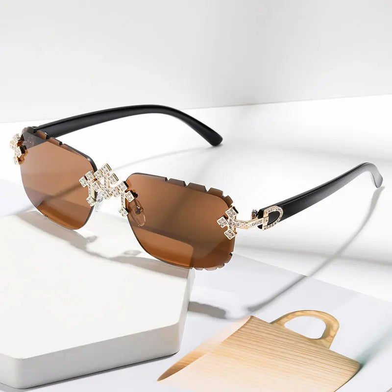 New Frameless Fashion Glasses for Men and Women, High-Definition Lenses with Textured Rhinestone Inlays, Trendy Frame Design, Suitable for Daily Casual Wear, Perfect Gift Choice