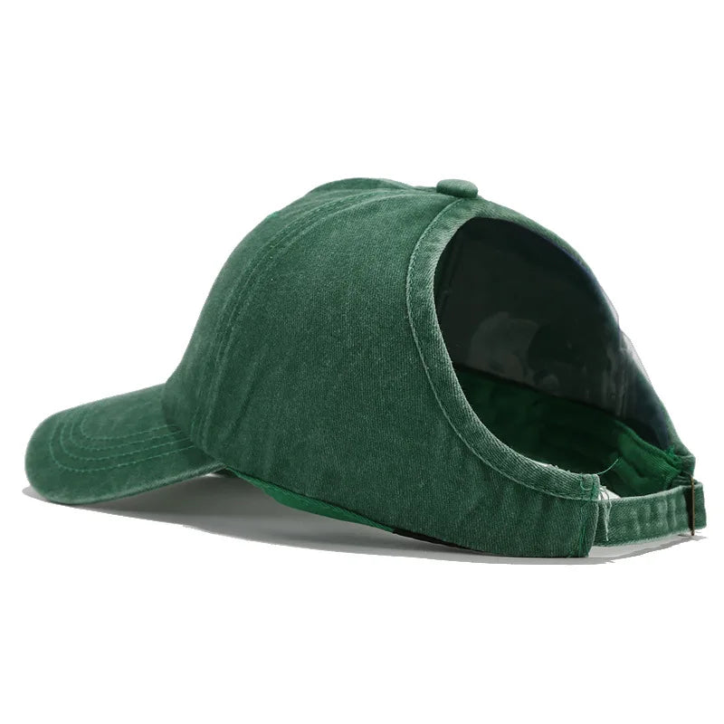 Retro Washed Backless Baseball Cap for Women, Outdoor Sports Ponytails,Stylish Cap
