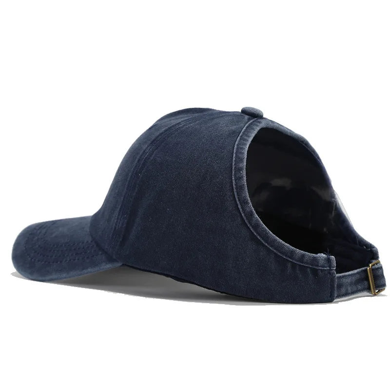 Retro Washed Backless Baseball Cap for Women, Outdoor Sports Ponytails,Stylish Cap