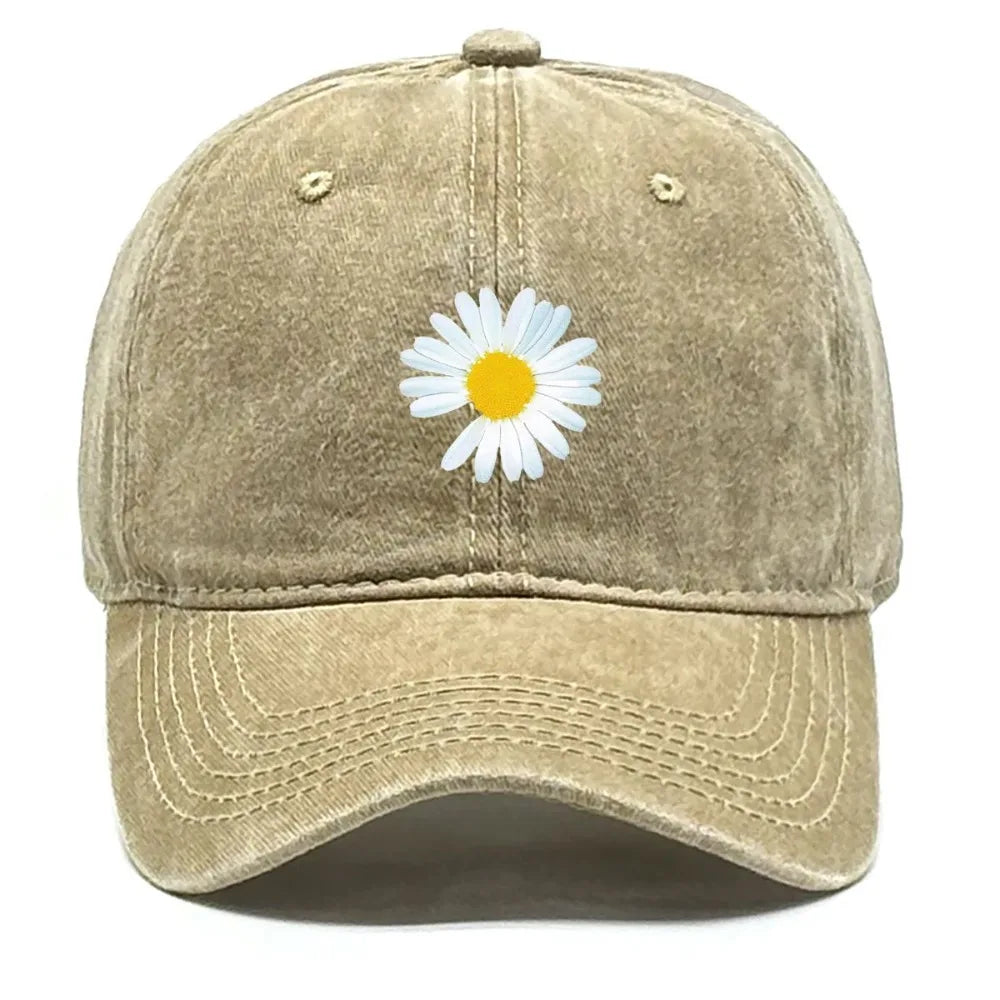 New Daisy Print Baseball Cap Adjustable Mesh Hat Retro Cotton Snapback