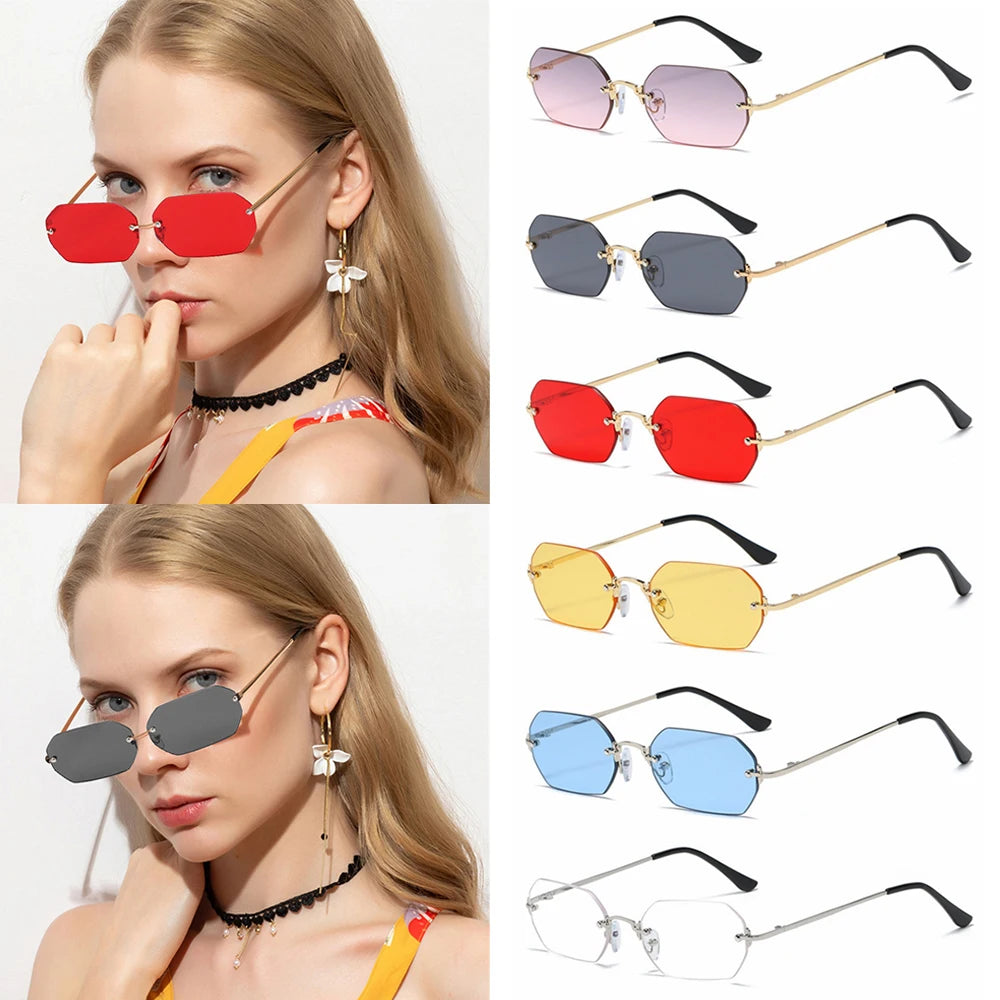 Luxury Rimless Square Sunglasses Man Brand Designer Frameless Gradient Sun Glasses Woman Fashion Vintage Metal Oculos De Sol