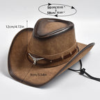 New 100% Leather Western Cowboy Hat Men Wide Brim Gentleman Church Cap