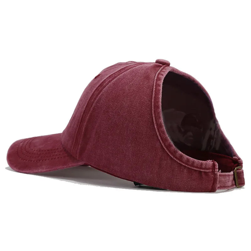 Retro Washed Backless Baseball Cap for Women, Outdoor Sports Ponytails,Stylish Cap