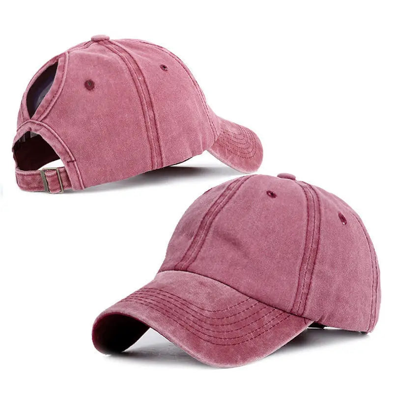 Retro Washed Backless Baseball Cap for Women, Outdoor Sports Ponytails,Stylish Cap