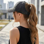 Retro Washed Backless Baseball Cap for Women, Outdoor Sports Ponytails,Stylish Cap