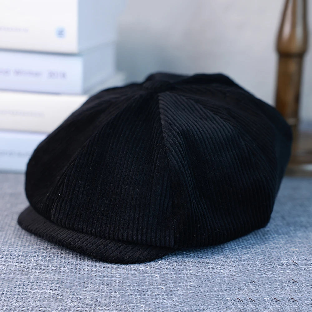 New Retro Winter Caps For Men Corduroy Newsboy Hat Woman Flat Cap Male Warm Cap