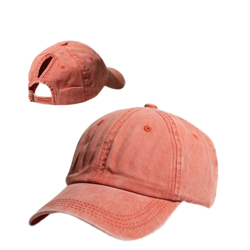 Retro Washed Backless Baseball Cap for Women, Outdoor Sports Ponytails,Stylish Cap