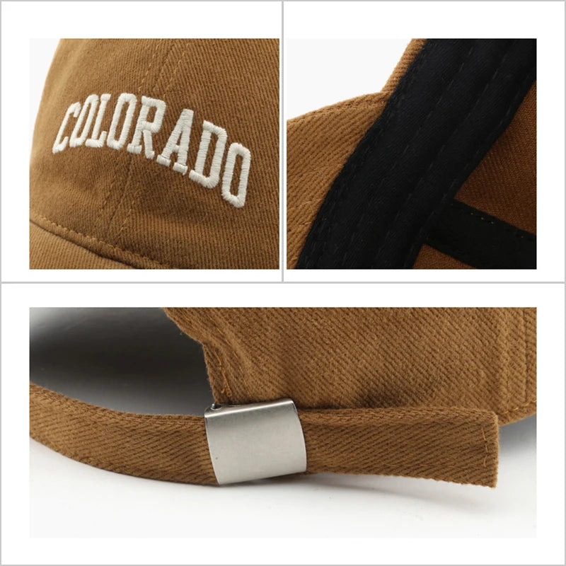 Cotton Baseball Caps for Women and Men Letter “COLORADO” Embroidery Hats