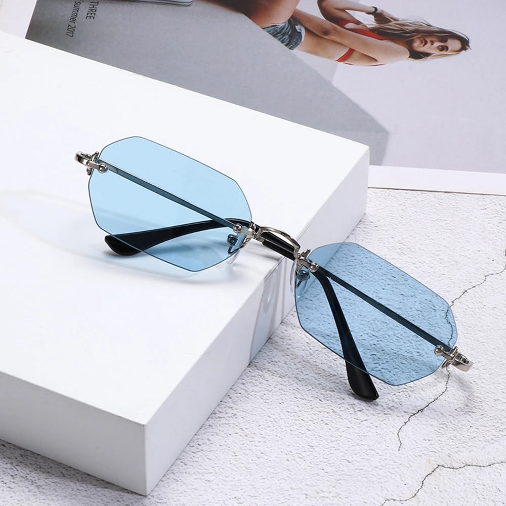 Luxury Rimless Square Sunglasses Man Brand Designer Frameless Gradient Sun Glasses Woman Fashion Vintage Metal Oculos De Sol