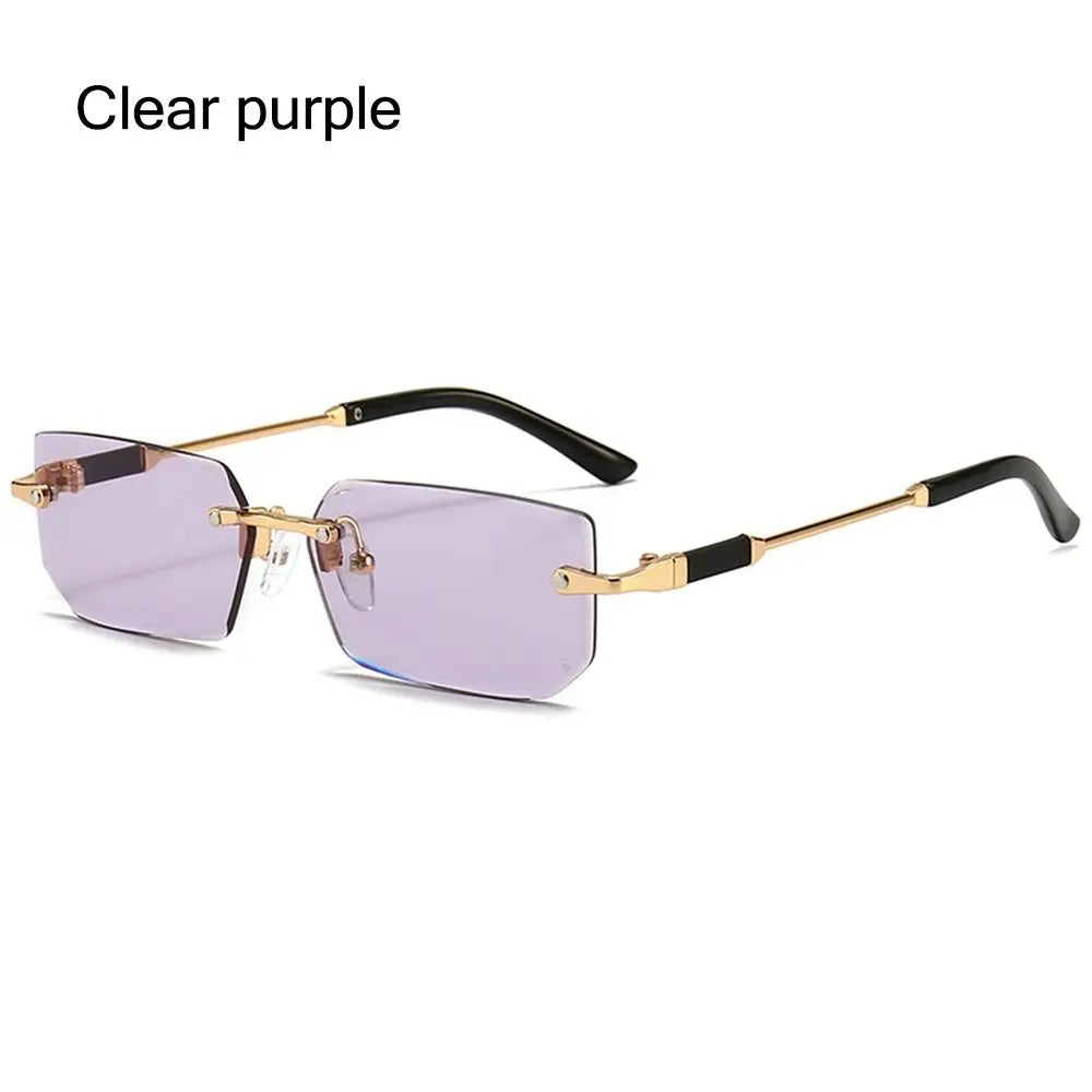 Retro Rimless for Women Men Trendy Frameless Rectangle Sun Glasses