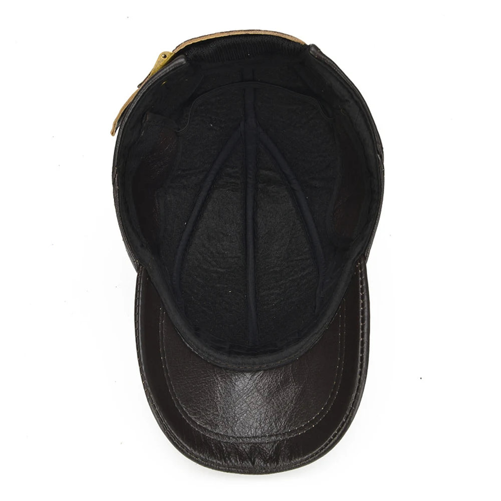 2026 Male Winter Genuine Real Cow Leather Baseball Hats Men