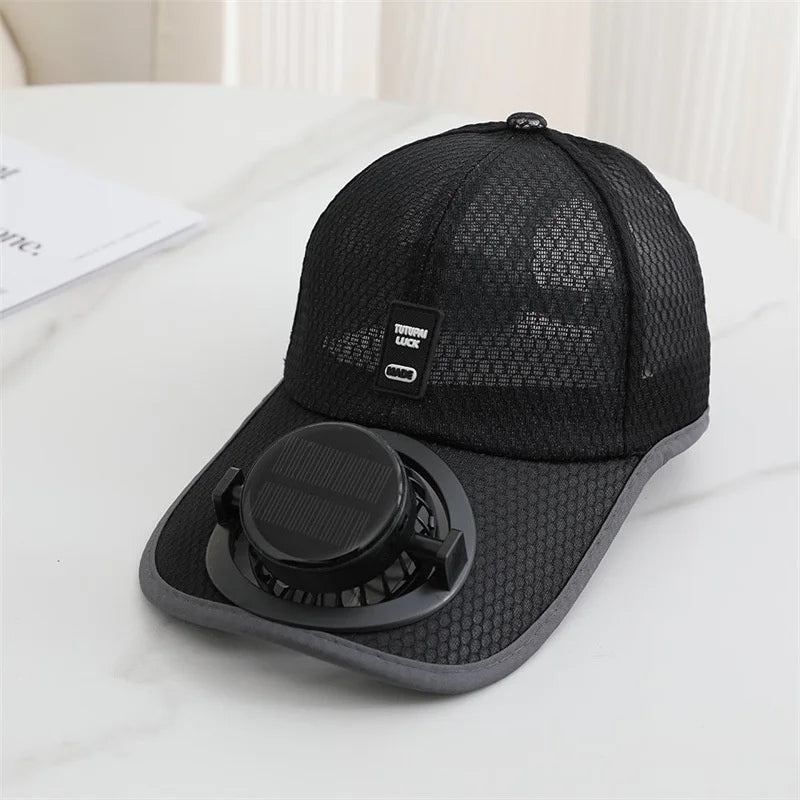 Solar Fan Baseball Cap for Men Women Mesh Adjustable Breathable Caps