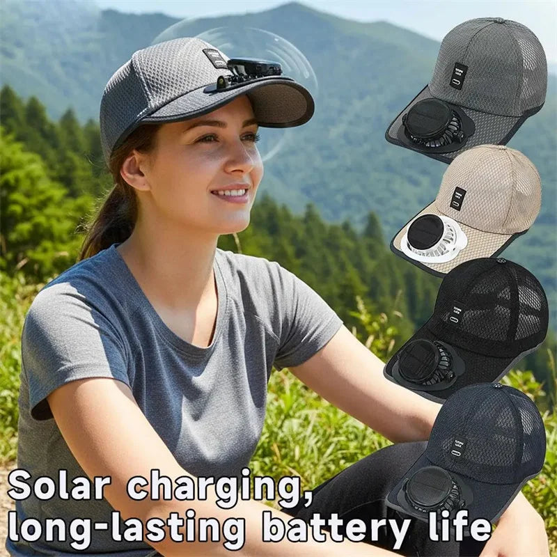 Solar Fan Baseball Cap for Men Women Mesh Adjustable Breathable Caps