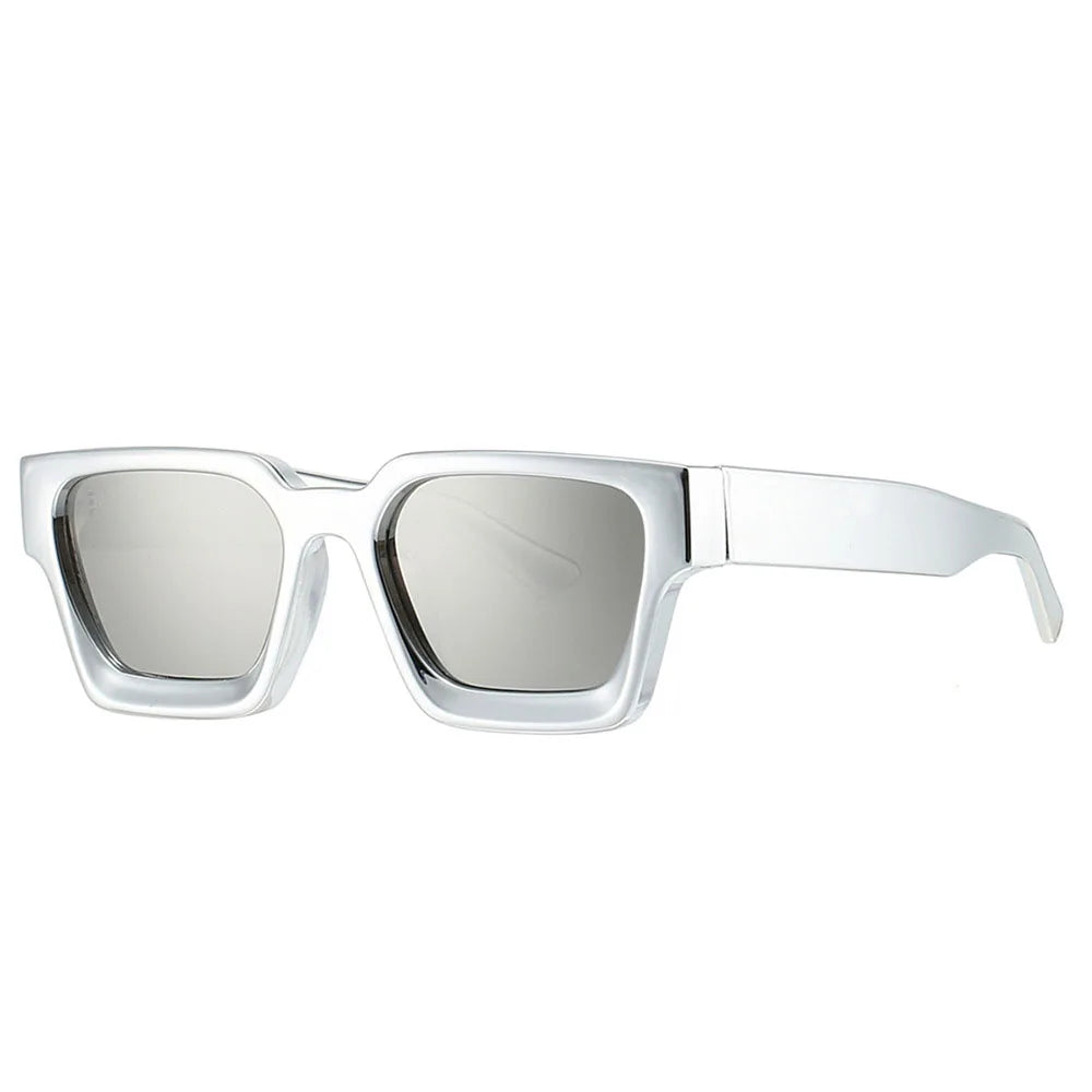 Luxury Brand Design Square Sunglasses Women For Men Vintage Big Frame Punk Hip Hop Shining Gold Silver Mirror Sun Glasses UV400