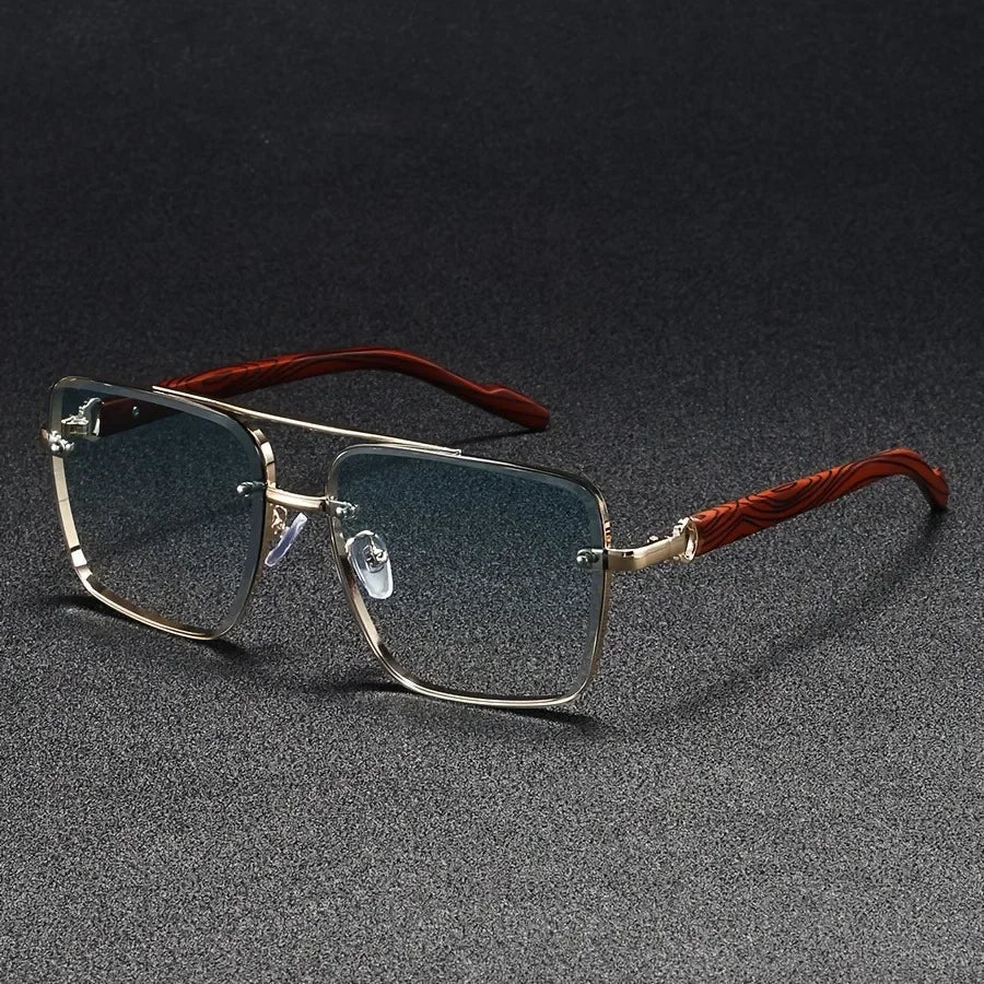 Luxury Square Sunglasses Men New Wooden Vintage Designer Fashion Glasses Women Vacation Gradient Eyewear