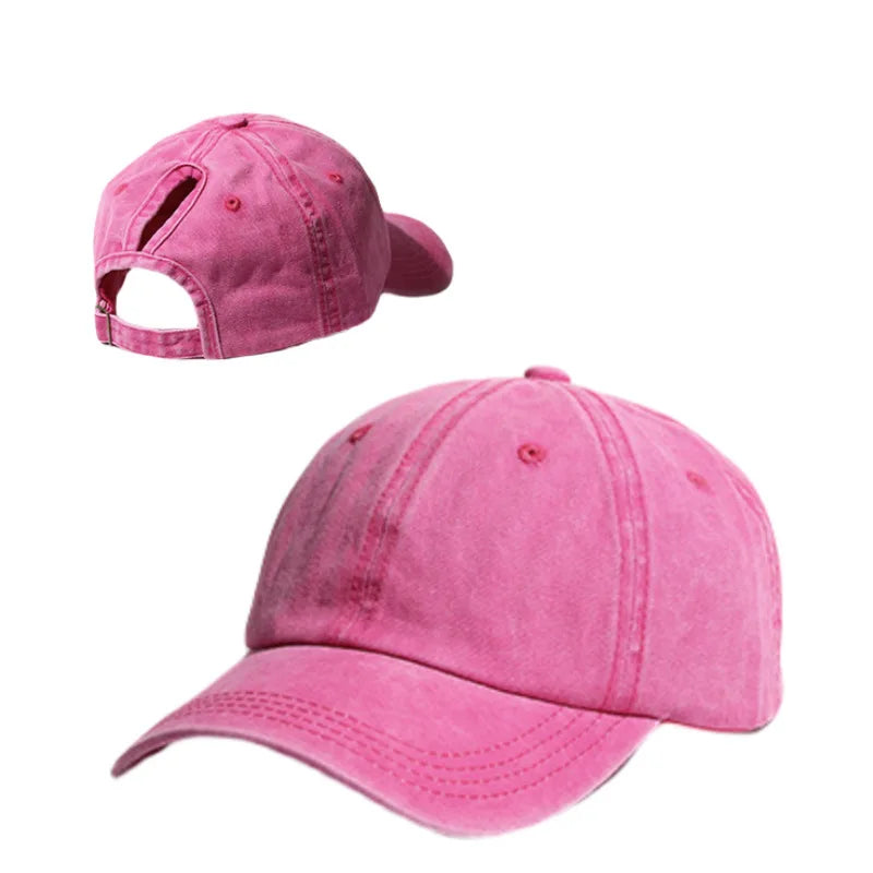 Retro Washed Backless Baseball Cap for Women, Outdoor Sports Ponytails,Stylish Cap