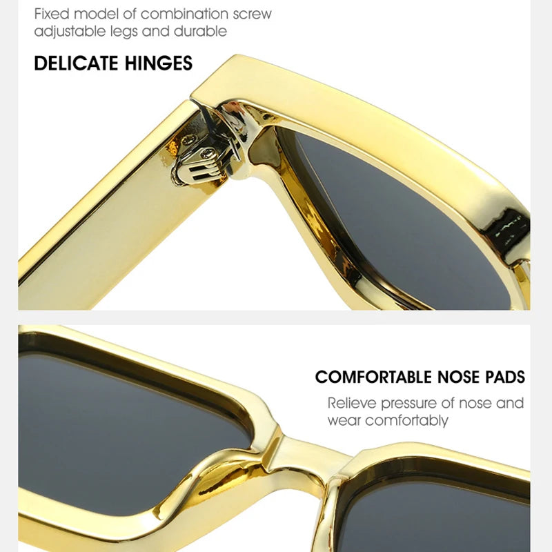 Luxury Brand Design Square Sunglasses Women For Men Vintage Big Frame Punk Hip Hop Shining Gold Silver Mirror Sun Glasses UV400