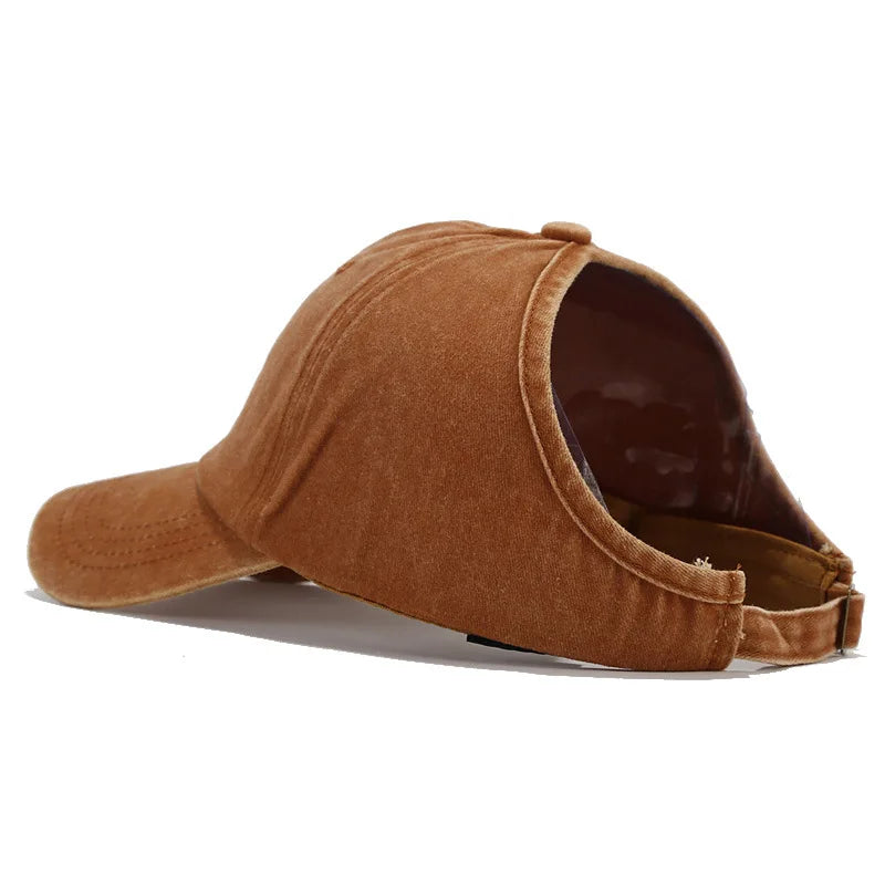Retro Washed Backless Baseball Cap for Women, Outdoor Sports Ponytails,Stylish Cap